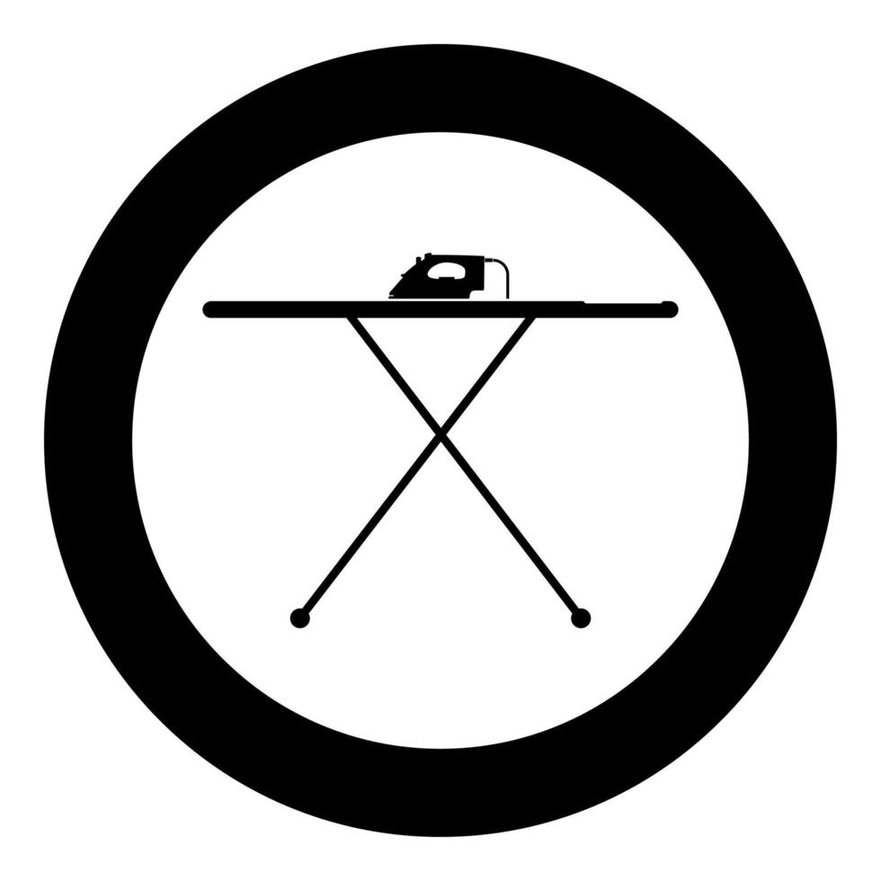 asse da stiro con icona di ferro in cerchio rotondo colore nero illustrazione vettoriale immagine in stile piatto