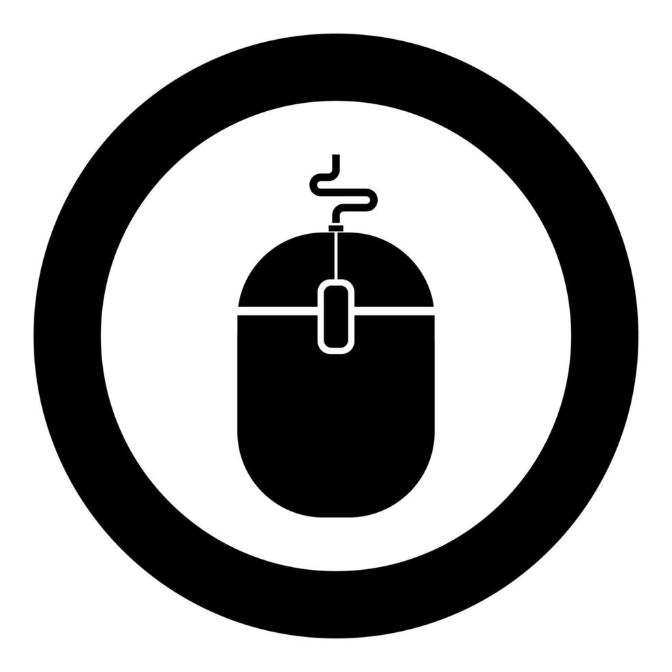 icona del mouse del computer in cerchio rotondo colore nero illustrazione vettoriale immagine in stile contorno solido