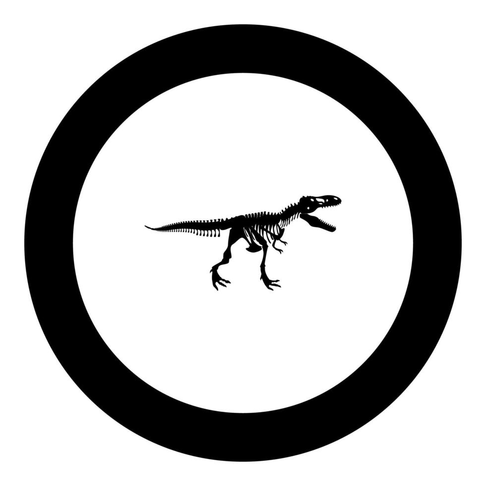 scheletro di dinosauro icona t rex colore nero in cerchio rotondo vettore