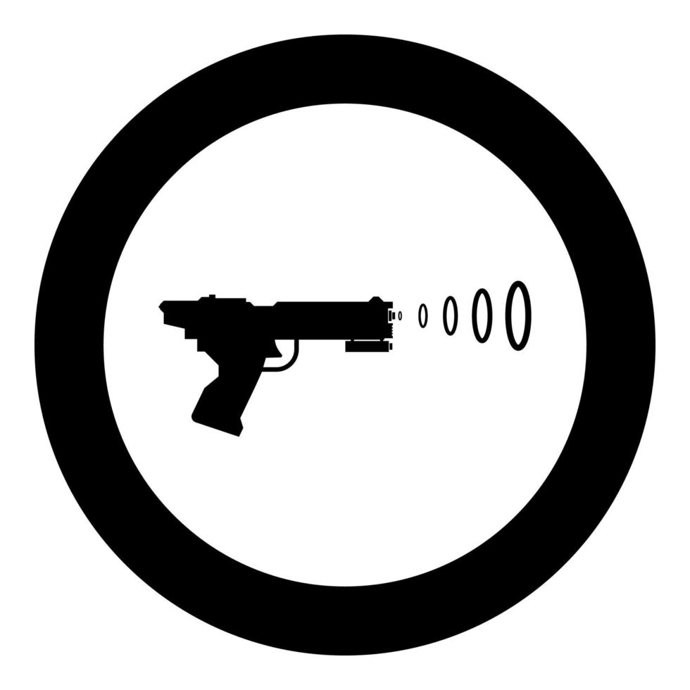 blaster spaziale giocattolo per bambini pistola futuristica pistola spaziale blaster onda icona in cerchio rotondo colore nero illustrazione vettoriale immagine in stile piatto