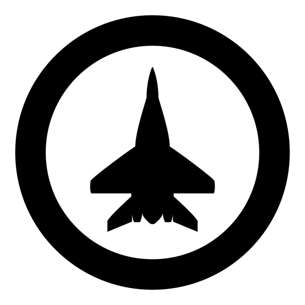 aereo da caccia militare icona dell'aereo da caccia in cerchio rotondo colore nero illustrazione vettoriale immagine in stile piatto