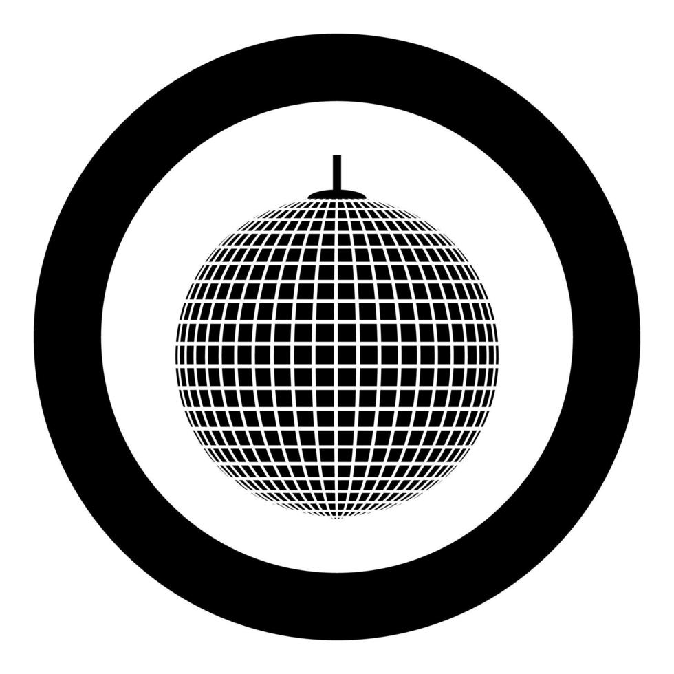 Discoteca sfera sospesa sulla linea corda discoteca palla retrò night club simbolo concetto nostalgico festa icona in cerchio rotondo colore nero illustrazione vettoriale stile piatto immagine