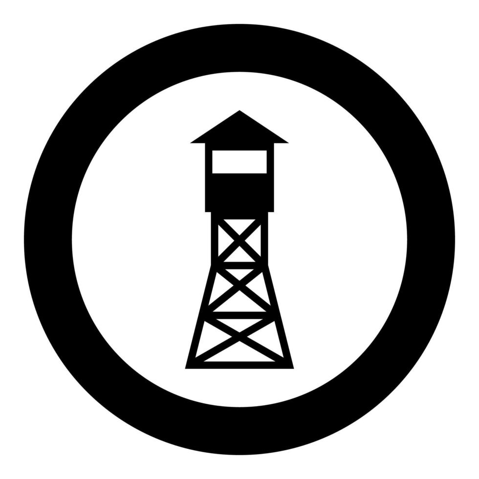 Panoramica della torre di osservazione icona del sito di fuoco del ranger della foresta in cerchio rotondo colore nero illustrazione vettoriale immagine in stile contorno solido