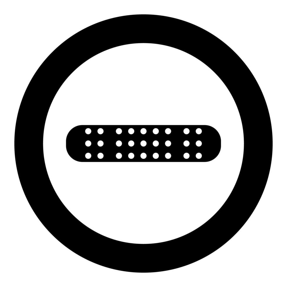 benda adesiva cerotto medico icona in cerchio rotondo colore nero illustrazione vettoriale immagine in stile piatto