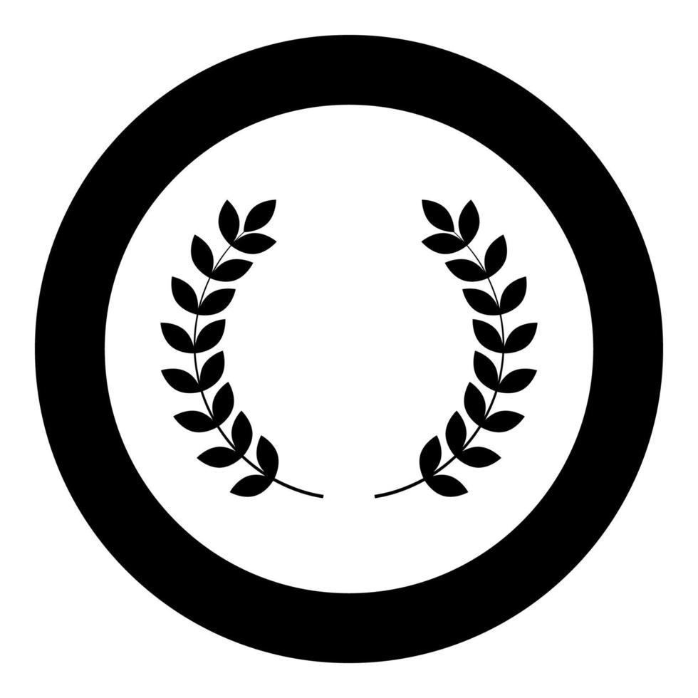 ramo del vincitore corone d'alloro simbolo dell'icona della vittoria in cerchio rotondo colore nero illustrazione vettoriale stile piatto immagine