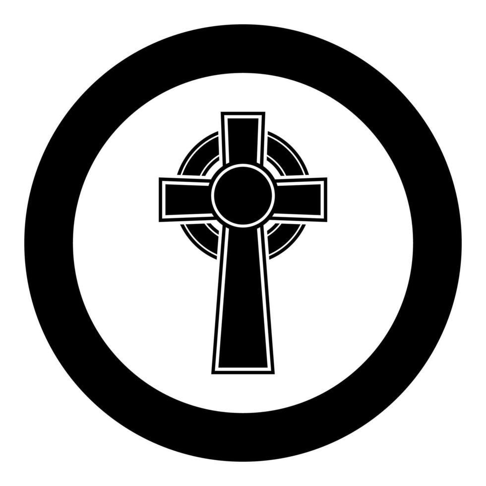 icona croce celtica vettore di colore nero in cerchio rotondo illustrazione immagine in stile piatto