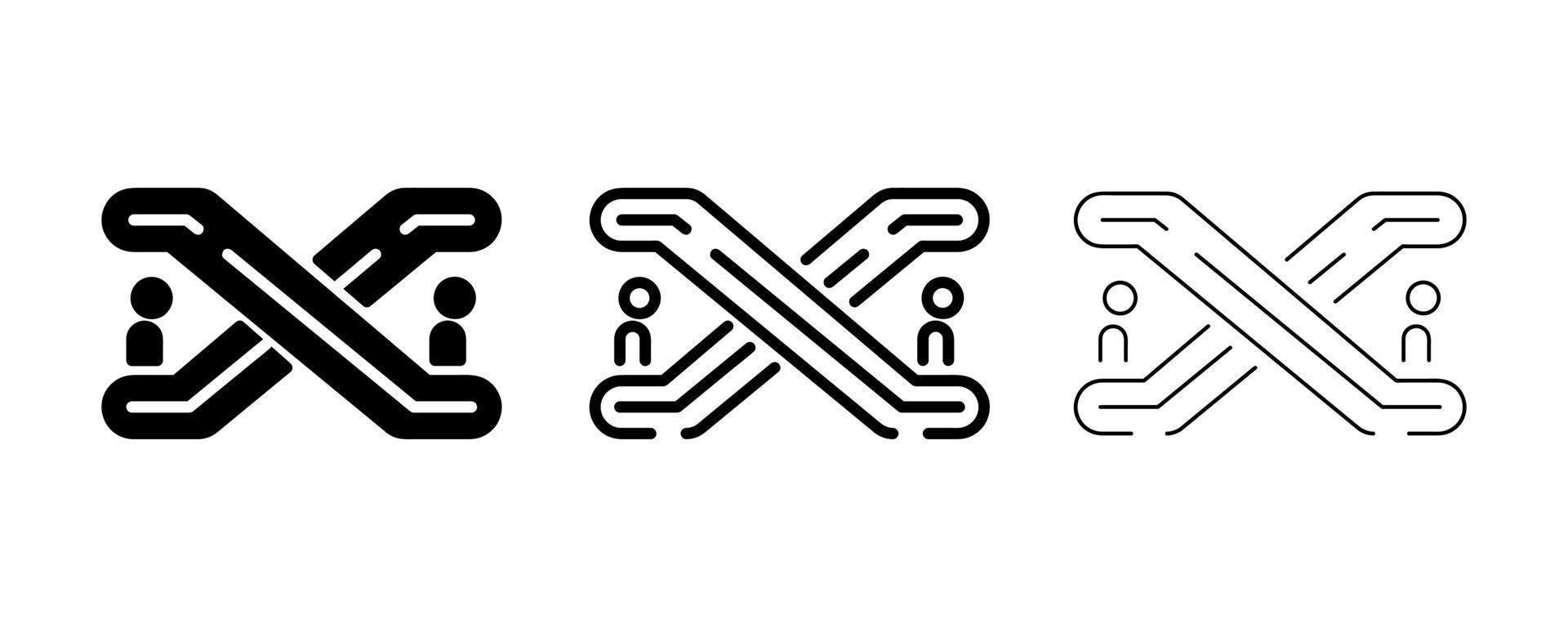 l'icona delle fasce per scale mobili su e giù. tali simboli sono il simbolo della scala reciproca. linea modificabile e design della silhouette. logo, web design. vettore