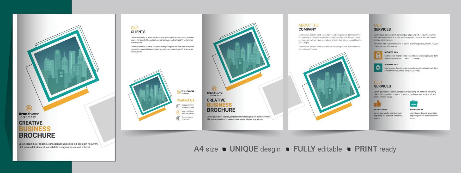 modello di progettazione brochure bifold creativa. modello multiuso, include copertina, retro e pagine interne. vettore