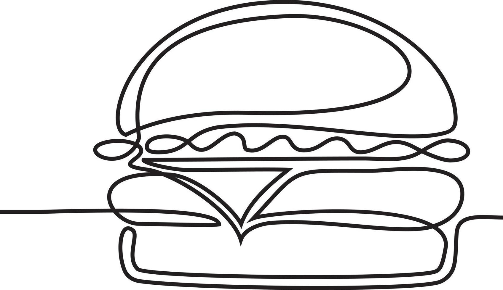 hamburger disegnato in una linea. linea continua vettore