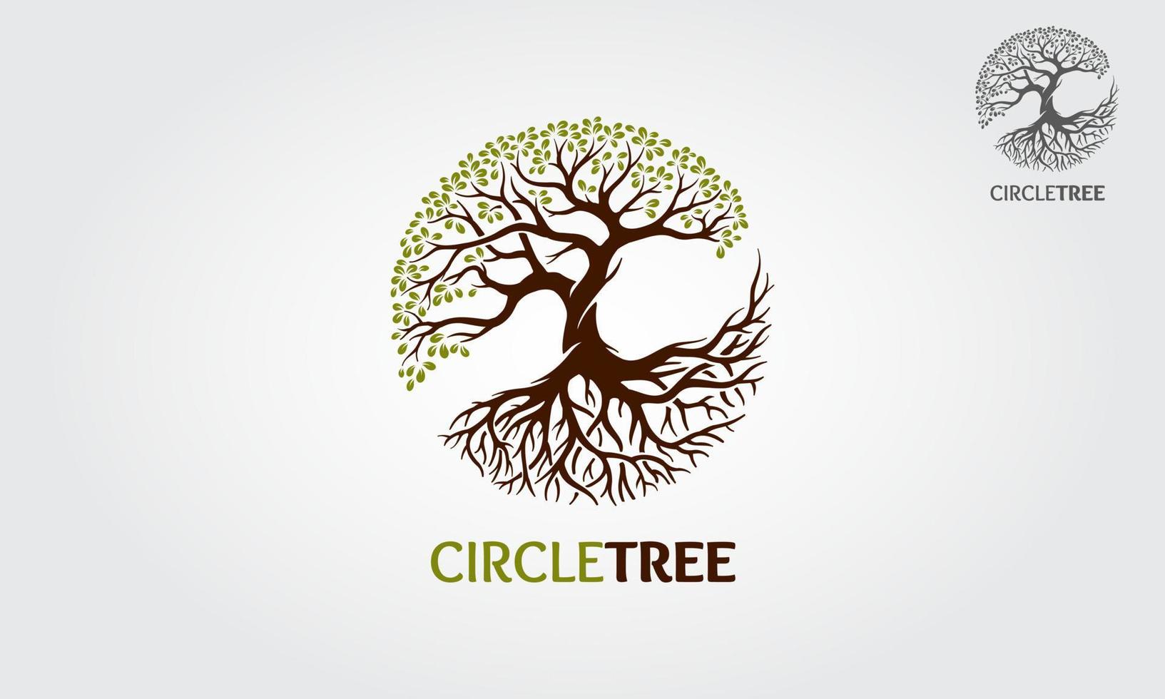 modello di logo di vettore dell'albero del cerchio. questo logo raffigura un albero le cui radici e rami sono collegati a formare un cerchio. questo concetto può essere utilizzato per il riciclaggio, le associazioni ambientaliste, i paesaggi.