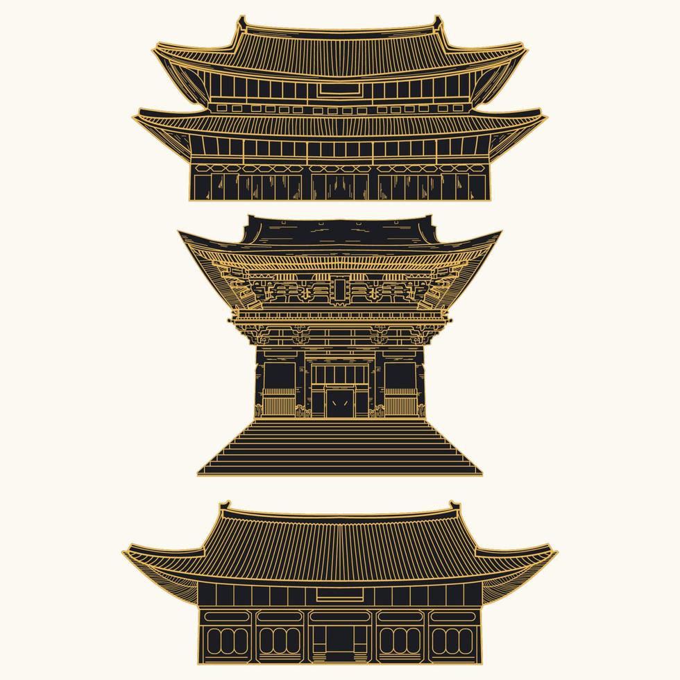 line art della costruzione di templi in asia vettore