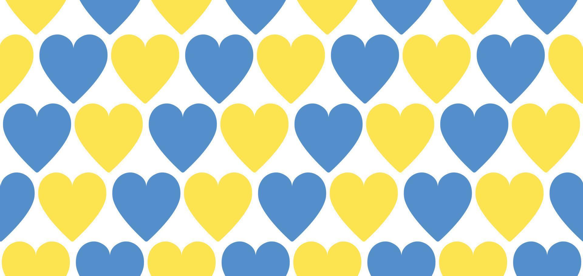 sfondo vettoriale senza cuciture con cuori a colori della bandiera ucraina - giallo e blu. ripetere lo sfondo strutturato senza cuciture. sostenere l'Ucraina