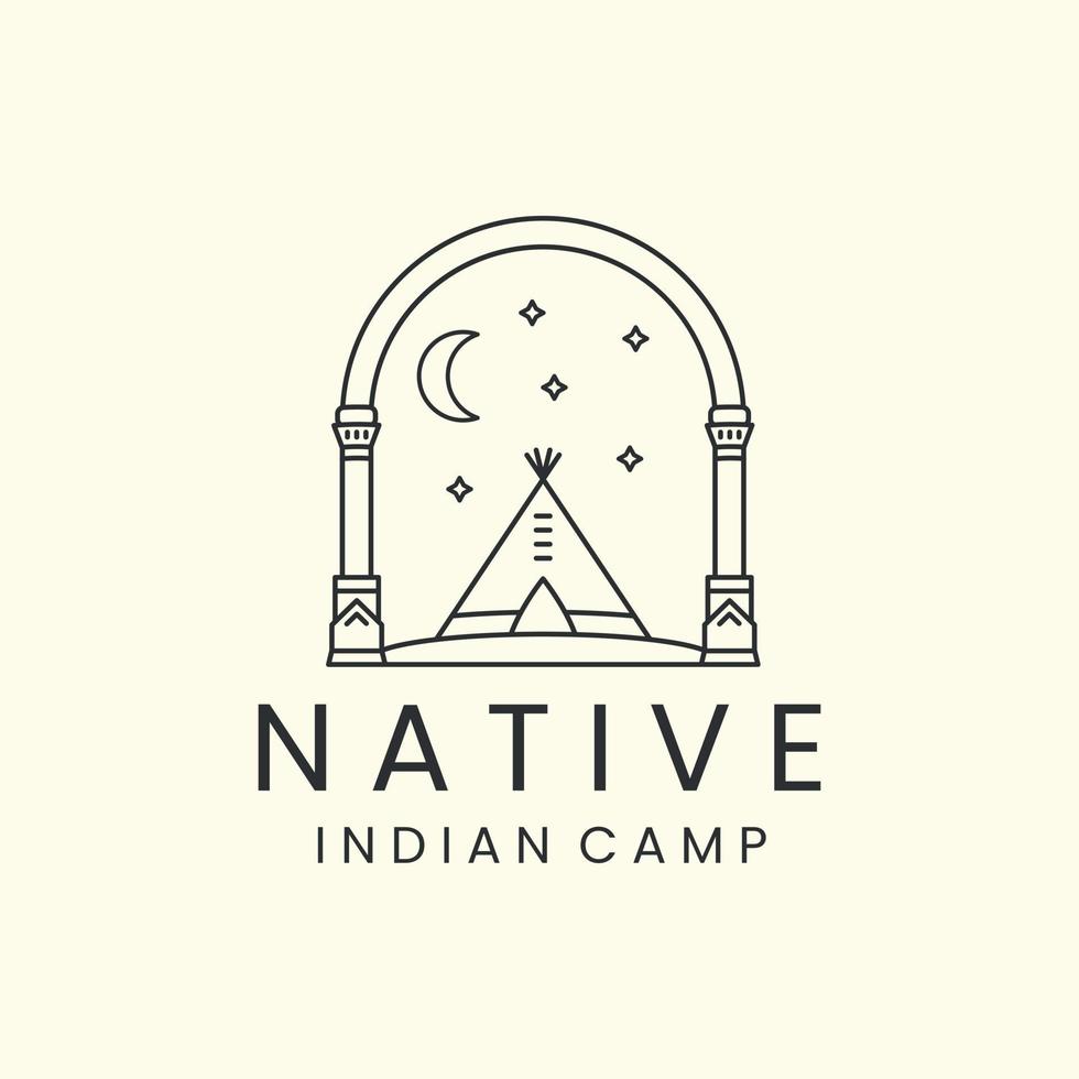 campo indiano con design del modello icona logo stile distintivo e line art. tepees, nativo, america, luna, stella, illustrazione vettoriale
