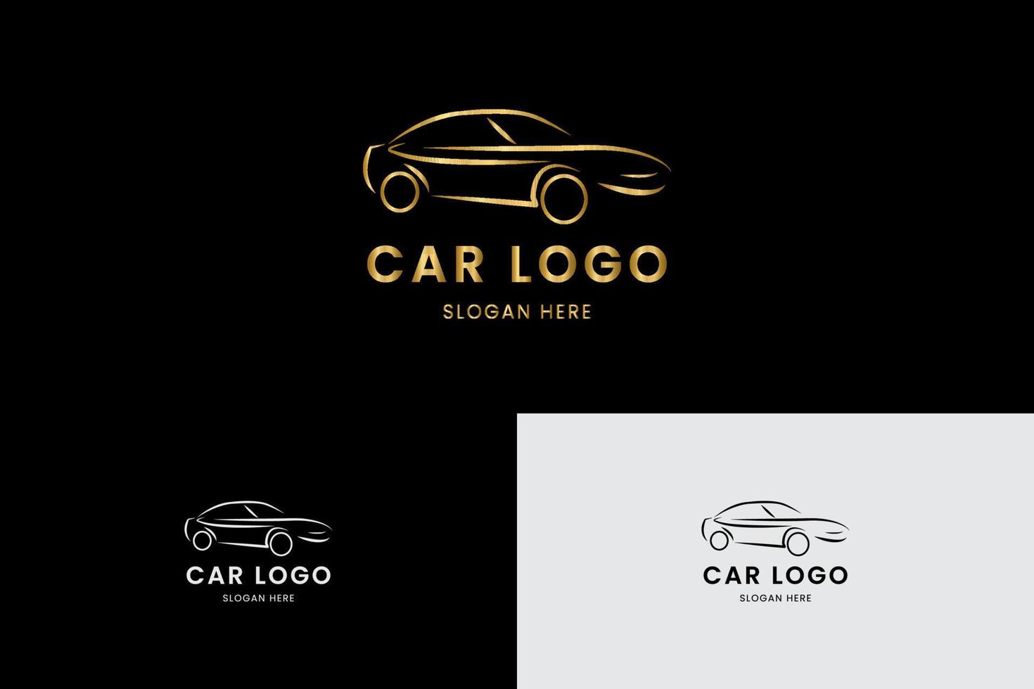 moderno logo auto oro in stile elegante con sfondo nero. vettore