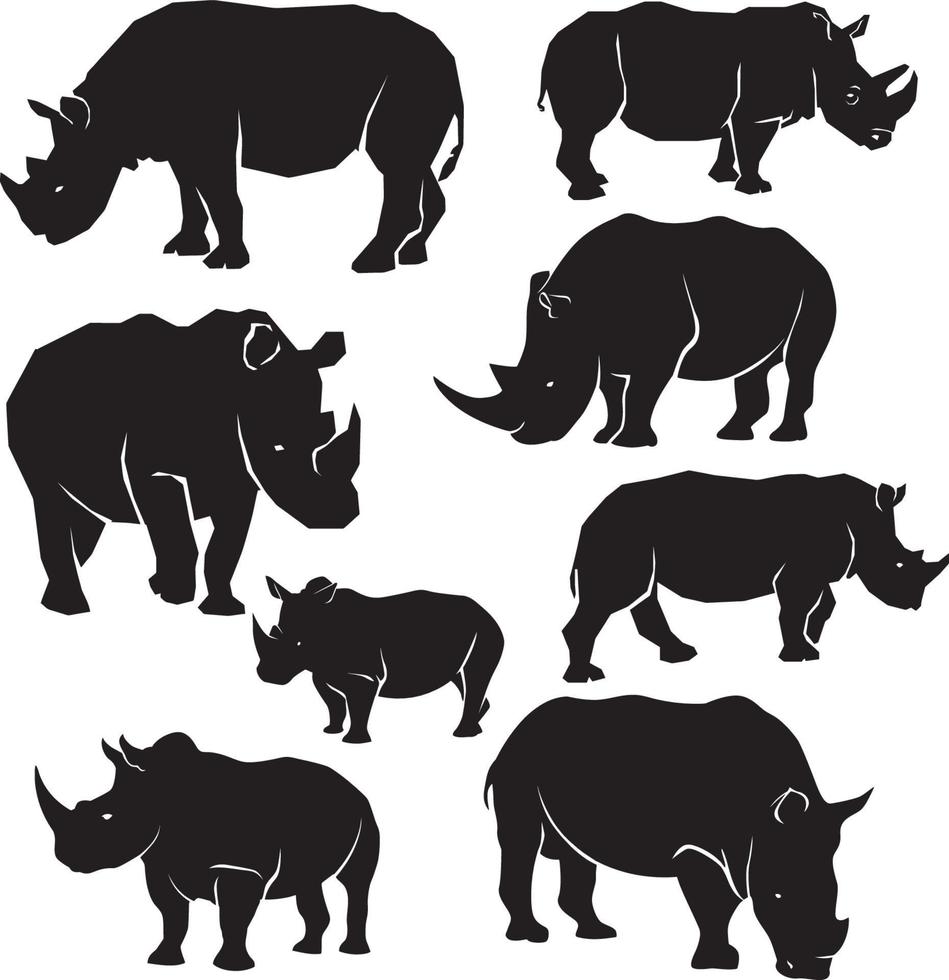 collezione di silhouette di rinoceronte vettore