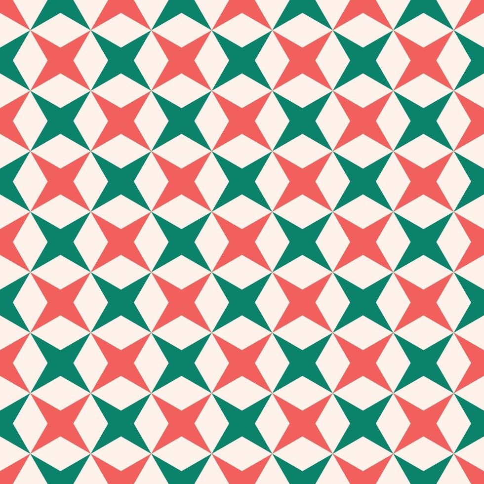 Modello senza cuciture geometrico a stella a 4 punte. design moderno  vintage casuale di colore rosso-verde su sfondo crema. utilizzare per  tessuti, tessuti, elementi di decorazione d'interni, tappezzeria,  avvolgimento. 7049501 Arte vettoriale