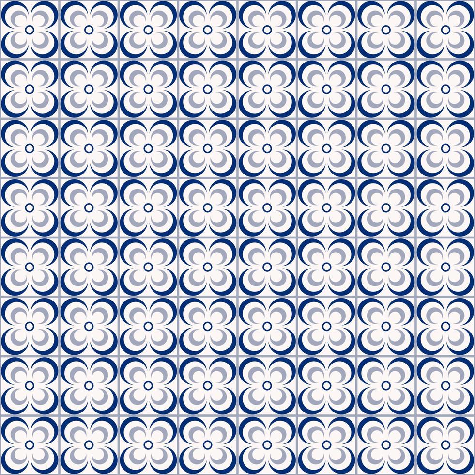 fiore geometrico forma linea griglia modello senza cuciture monocromatico colore blu sfondo. semplice sino-portoghese, modello peranakan. utilizzare per tessuti, tessuti, elementi di decorazione d'interni, tappezzeria. vettore