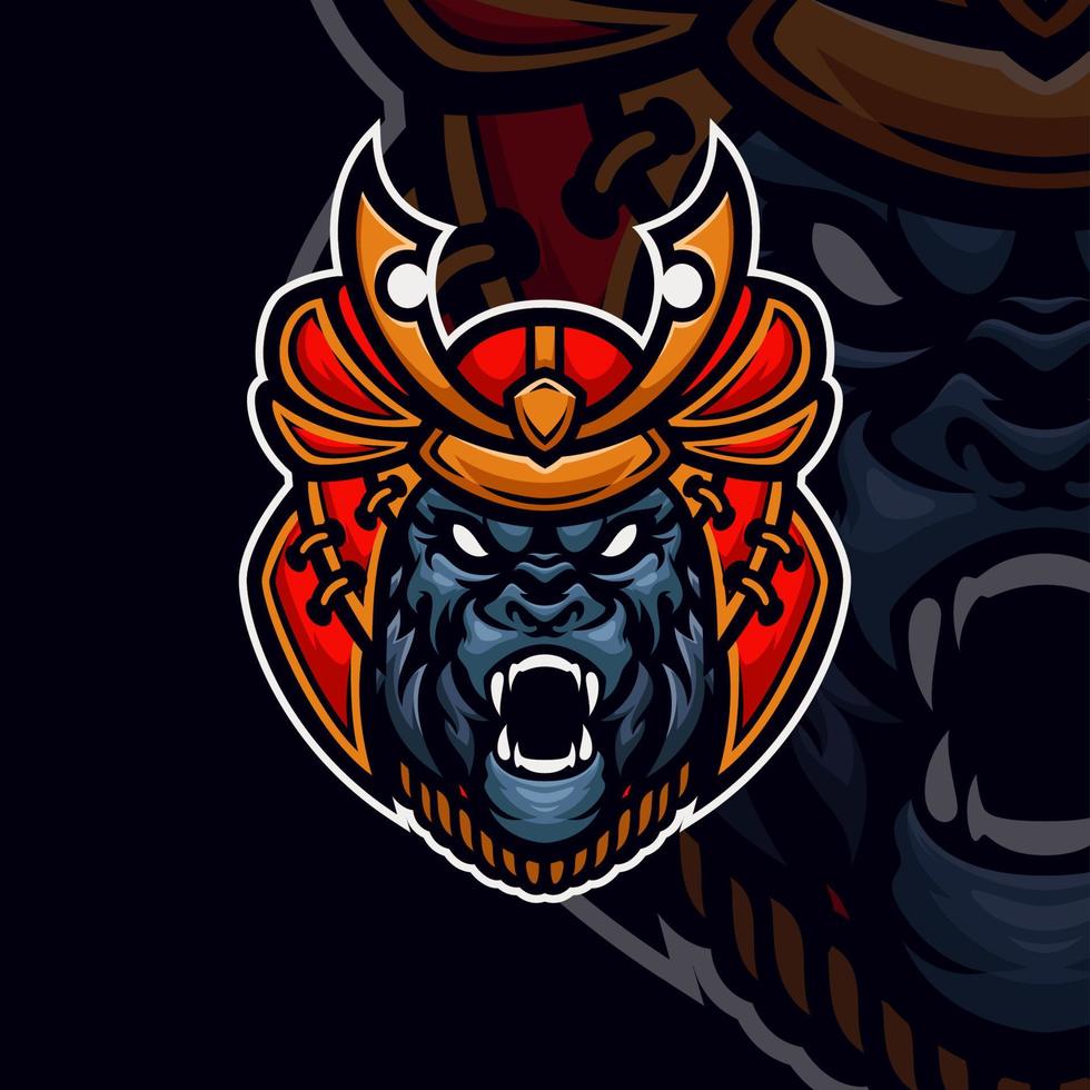 modello di logo della mascotte di gioco di esportazione di gorilla samurai vettore