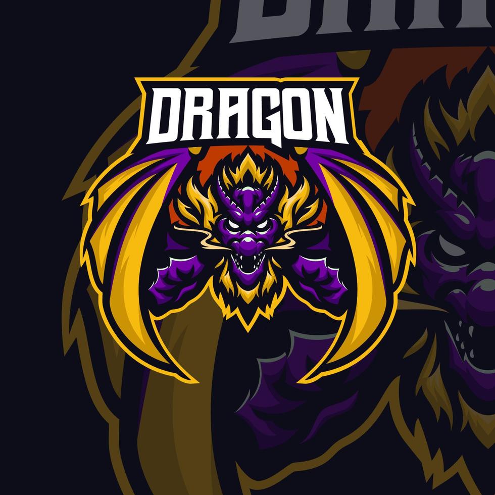 modello di logo mascotte gioco dragon esport vettore