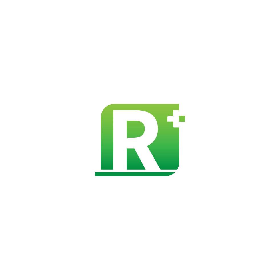 icona del logo della lettera r con design a croce medica vettore