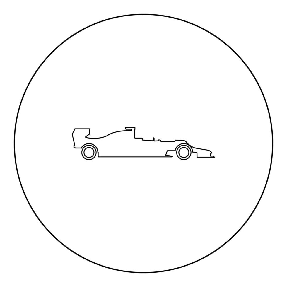 sagoma di un'icona di un'auto da corsa colore nero in cerchio vettore