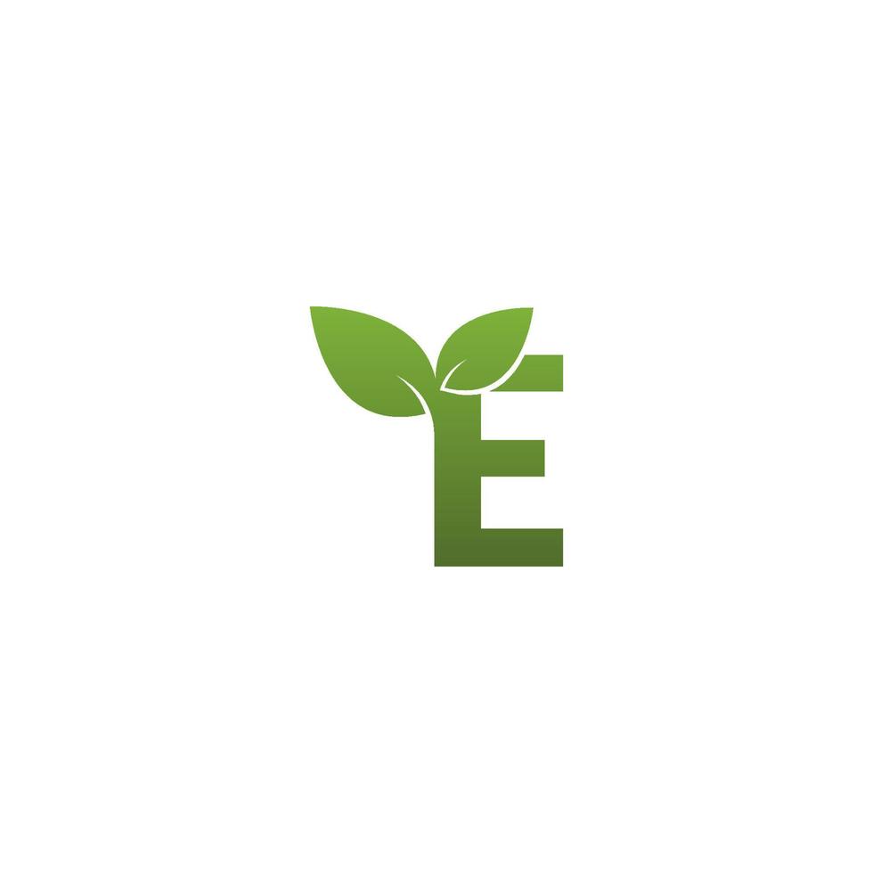 lettera e con logo simbolo foglia verde vettore