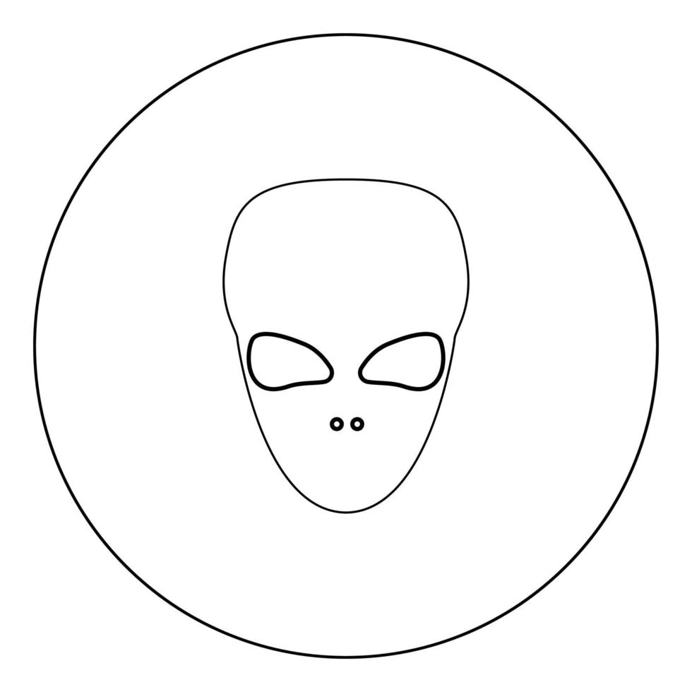 alieno extraterrestre faccia o testa icona nera in cerchio illustrazione vettoriale isolata .