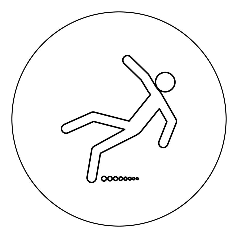 uomo scivolare icona caduta colore nero in cerchio illustrazione vettoriale isolata