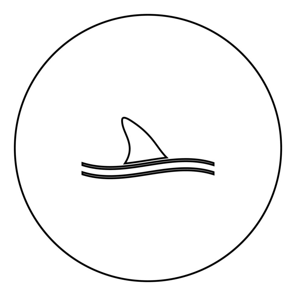 pinna di squalo icona nera nel contorno del cerchio vettore