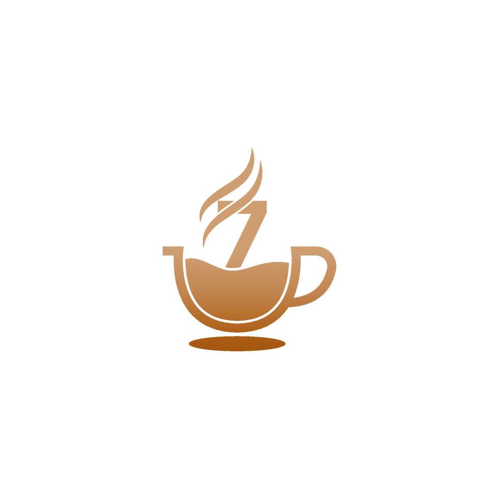 tazza di caffè icona design numero 7 logo vettore