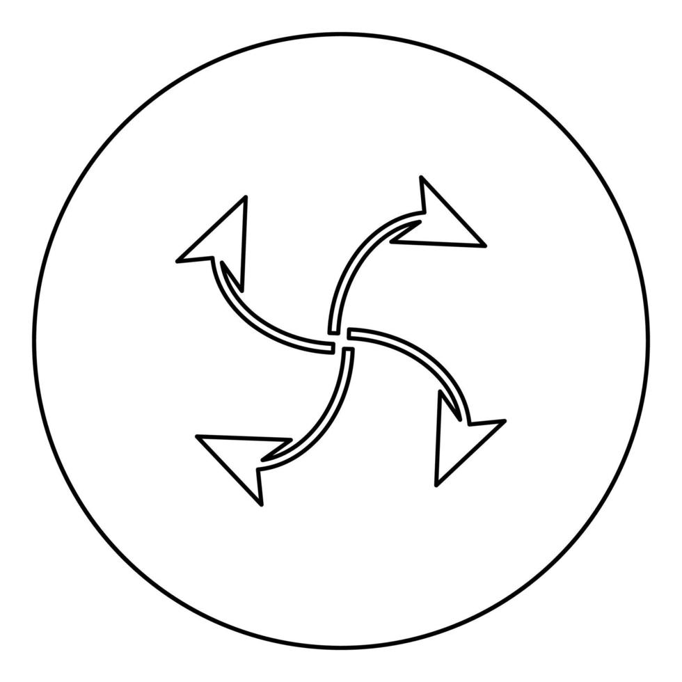 quattro frecce in loop dal contorno dell'icona nera centrale nell'immagine del cerchio vettore
