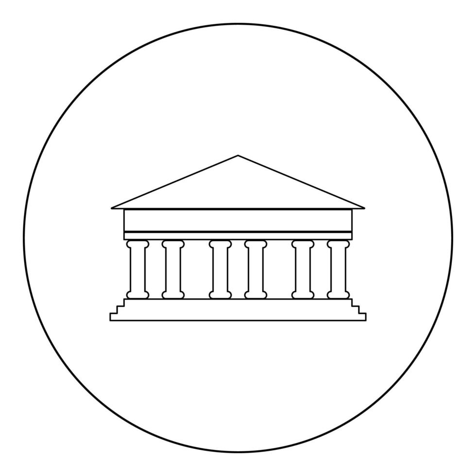 icona edificio bancario colore nero in cerchio o rotondo vettore