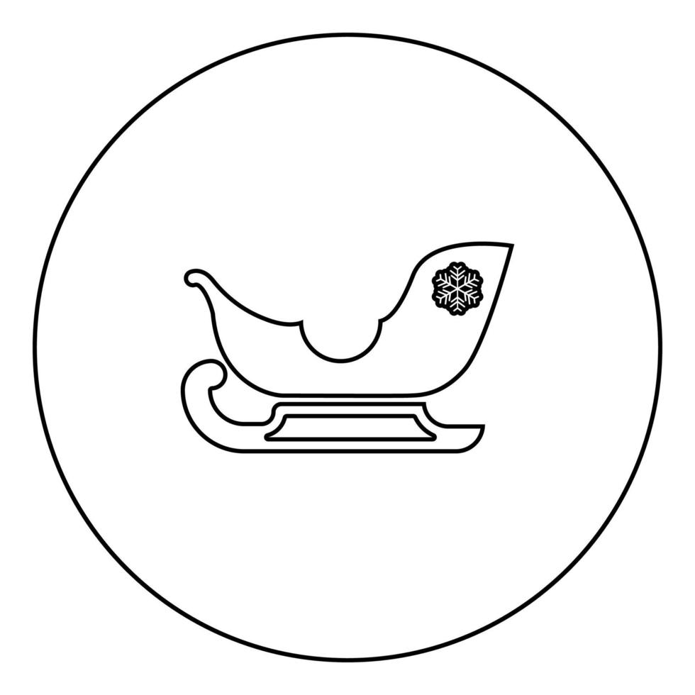 slitta di babbo natale icona nera contorno nell'immagine del cerchio vettore