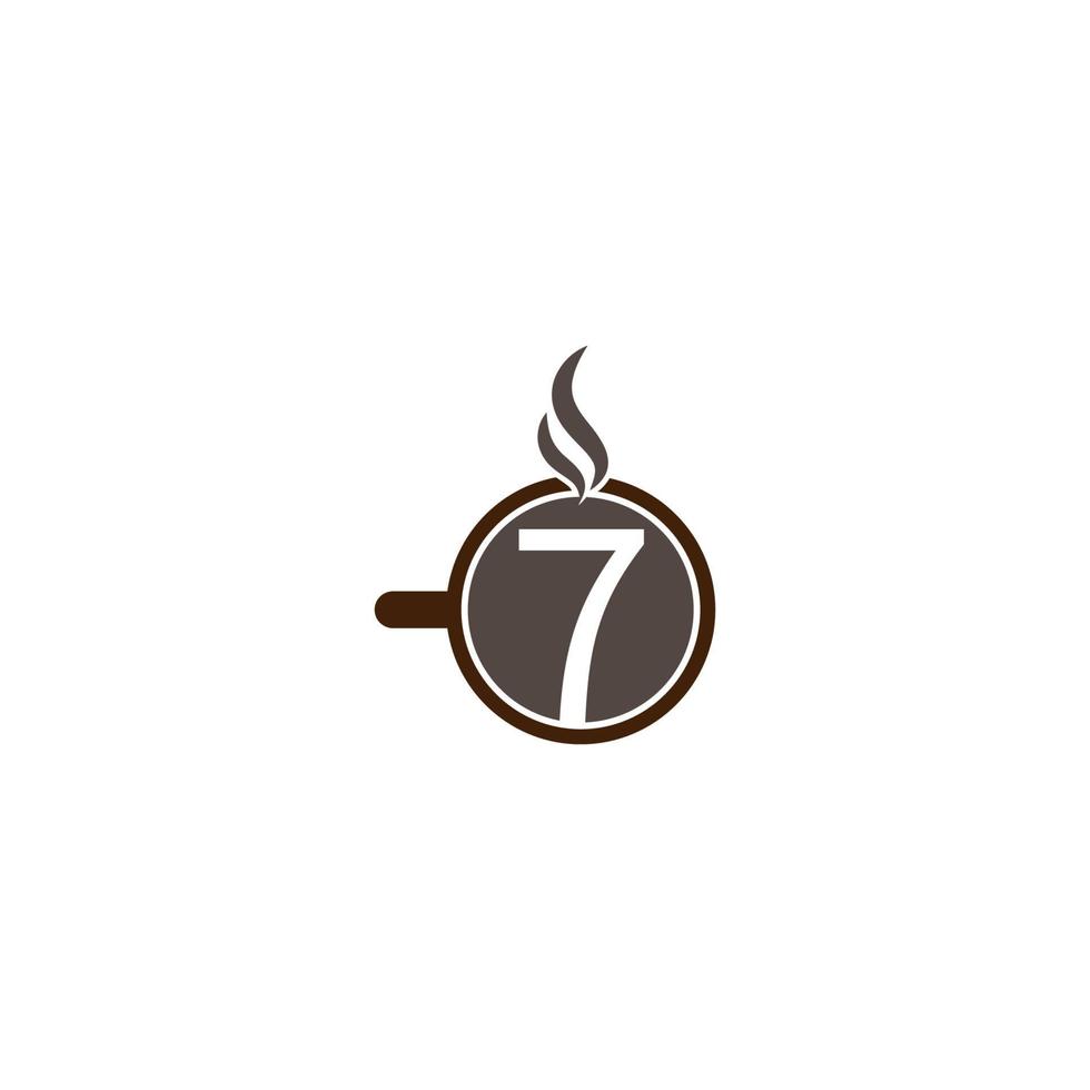 design del logo dell'icona del numero a tema tazza di caffè caldo vettore