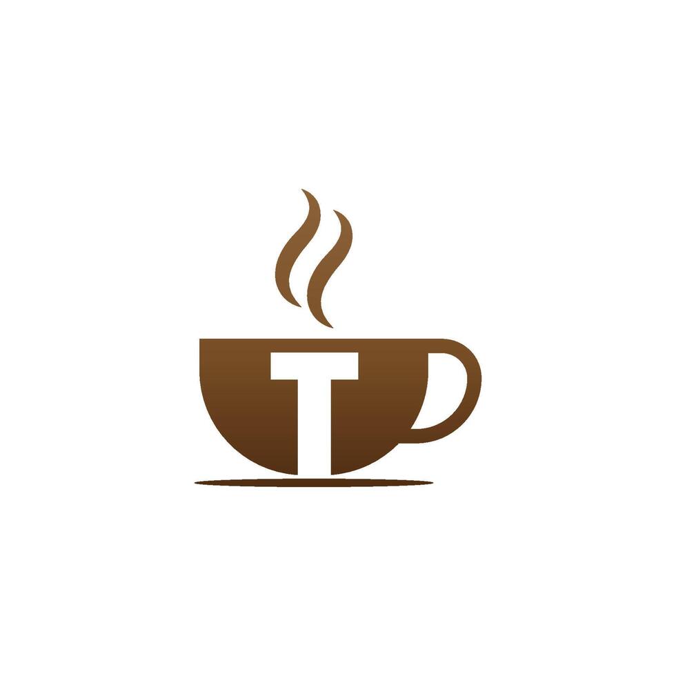 logo della lettera t del design dell'icona della tazza di caffè vettore