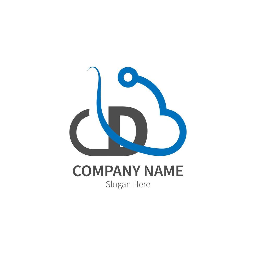 lettera d combinata con il logo dell'icona della tecnologia cloud vettore