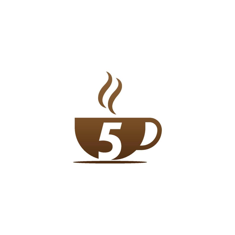 tazza di caffè icona design numero 5 logo vettore