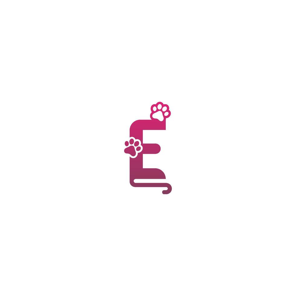 lettera e logo design icona del concetto di impronte di cane vettore