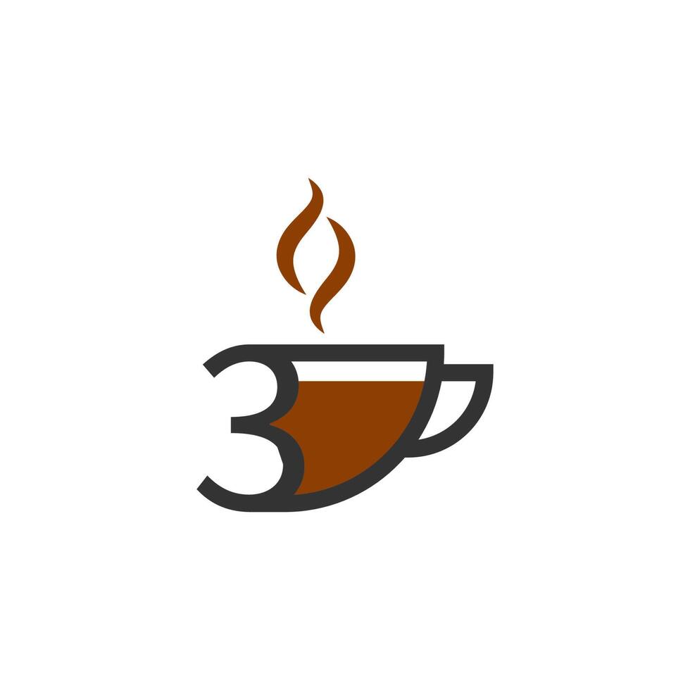 tazza di caffè icona design numero 3 logo concept vettore