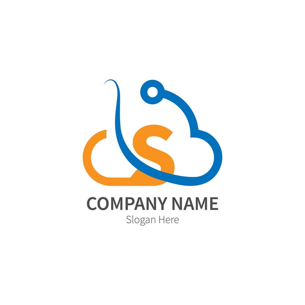 lettera s combinata con il logo dell'icona della tecnologia cloud vettore