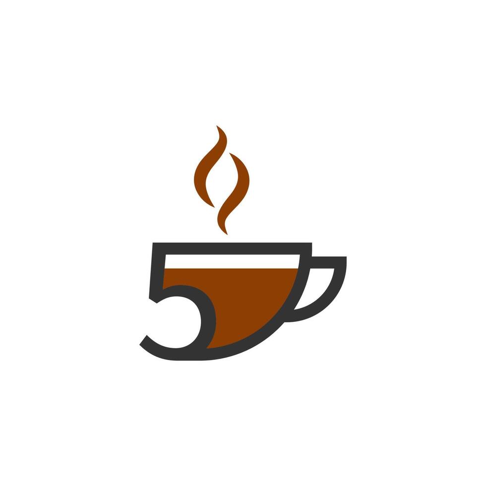 tazza di caffè icona design numero 5 logo concept vettore