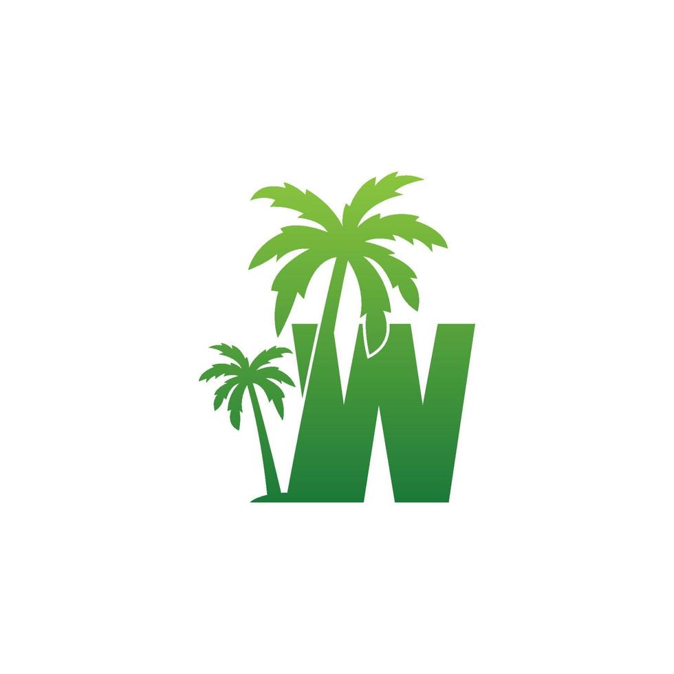 logo della lettera w e vettore di disegno dell'icona dell'albero di cocco
