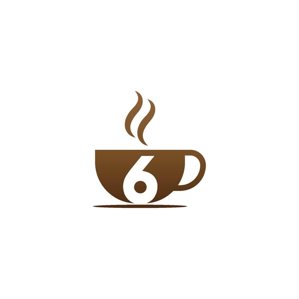 tazza di caffè icona design numero 6 logo vettore