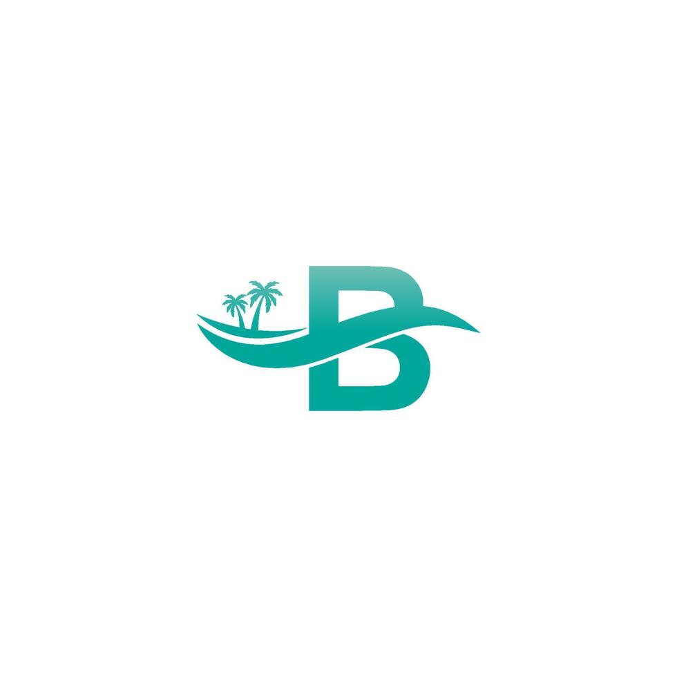 lettera b logo albero di cocco e disegno dell'icona dell'onda d'acqua vettore