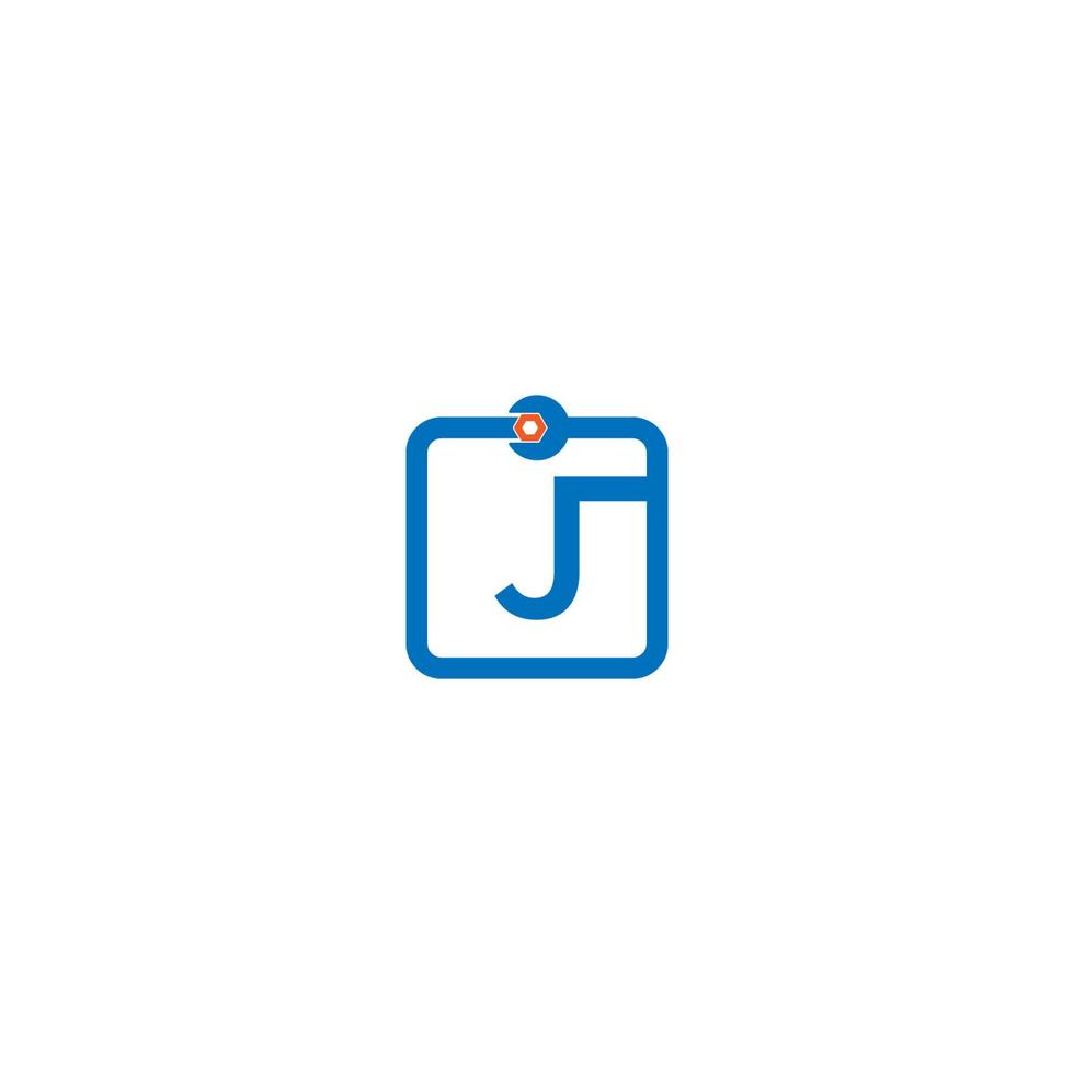 icona del logo della lettera j che forma una chiave inglese e un design a bullone vettore