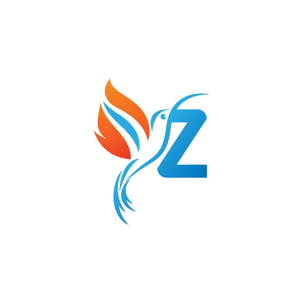 lettera z combinata con il logo dell'icona del colibrì dell'ala di fuoco vettore