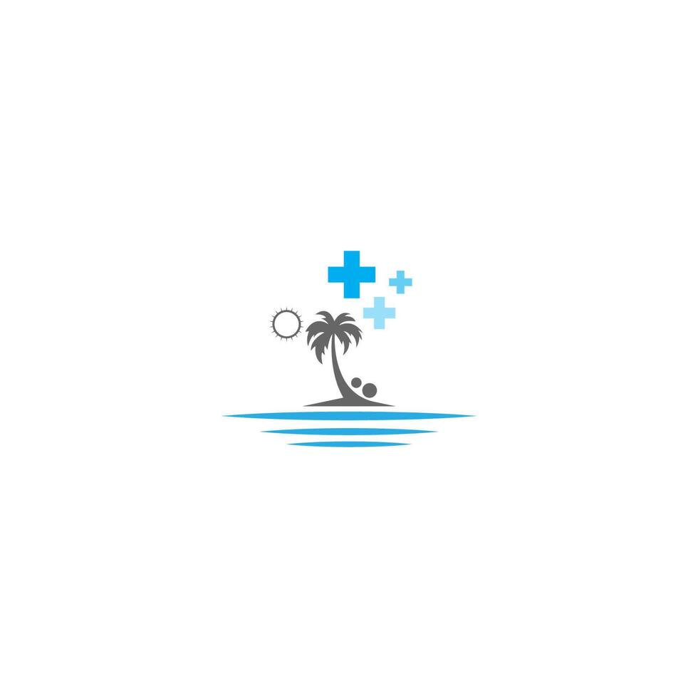 concetto medico dell'icona del logo della spiaggia di palma vettore