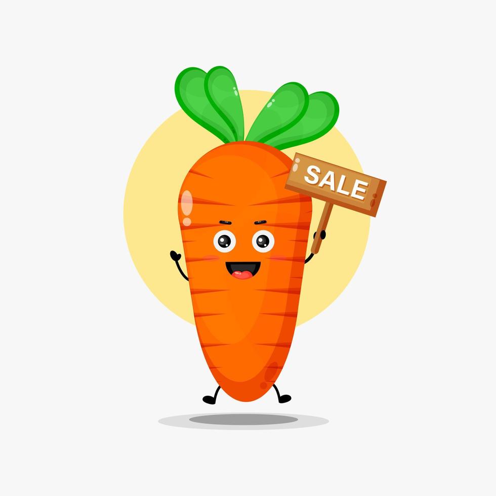 simpatico personaggio di carota con segno di vendita vettore