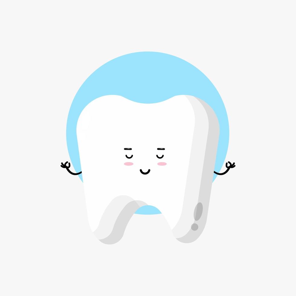 illustrazione del simpatico personaggio dei denti che medita vettore