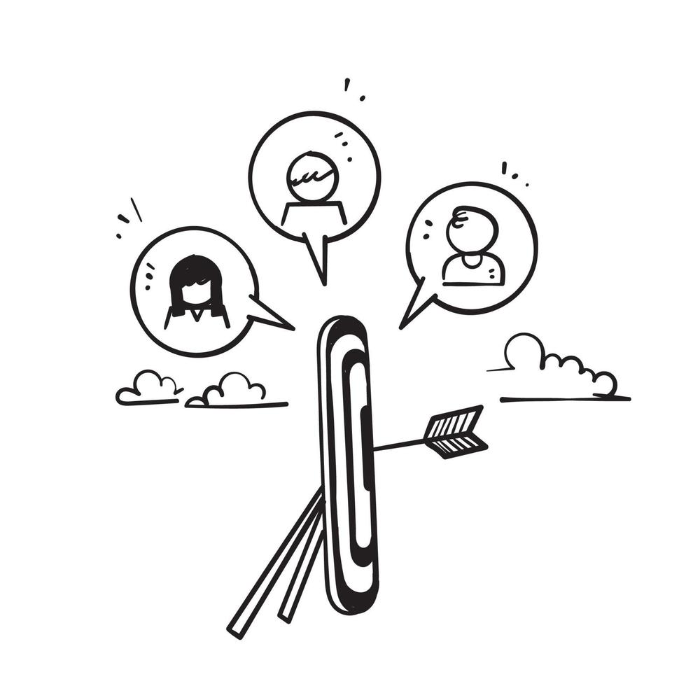 simbolo della freccia di doodle disegnato a mano per il vettore dell'illustrazione della campagna del concetto del cliente target